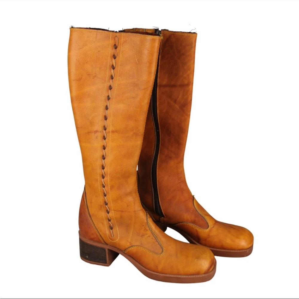 Frye-Style Tan Vintage Leather Calf Boots size 7